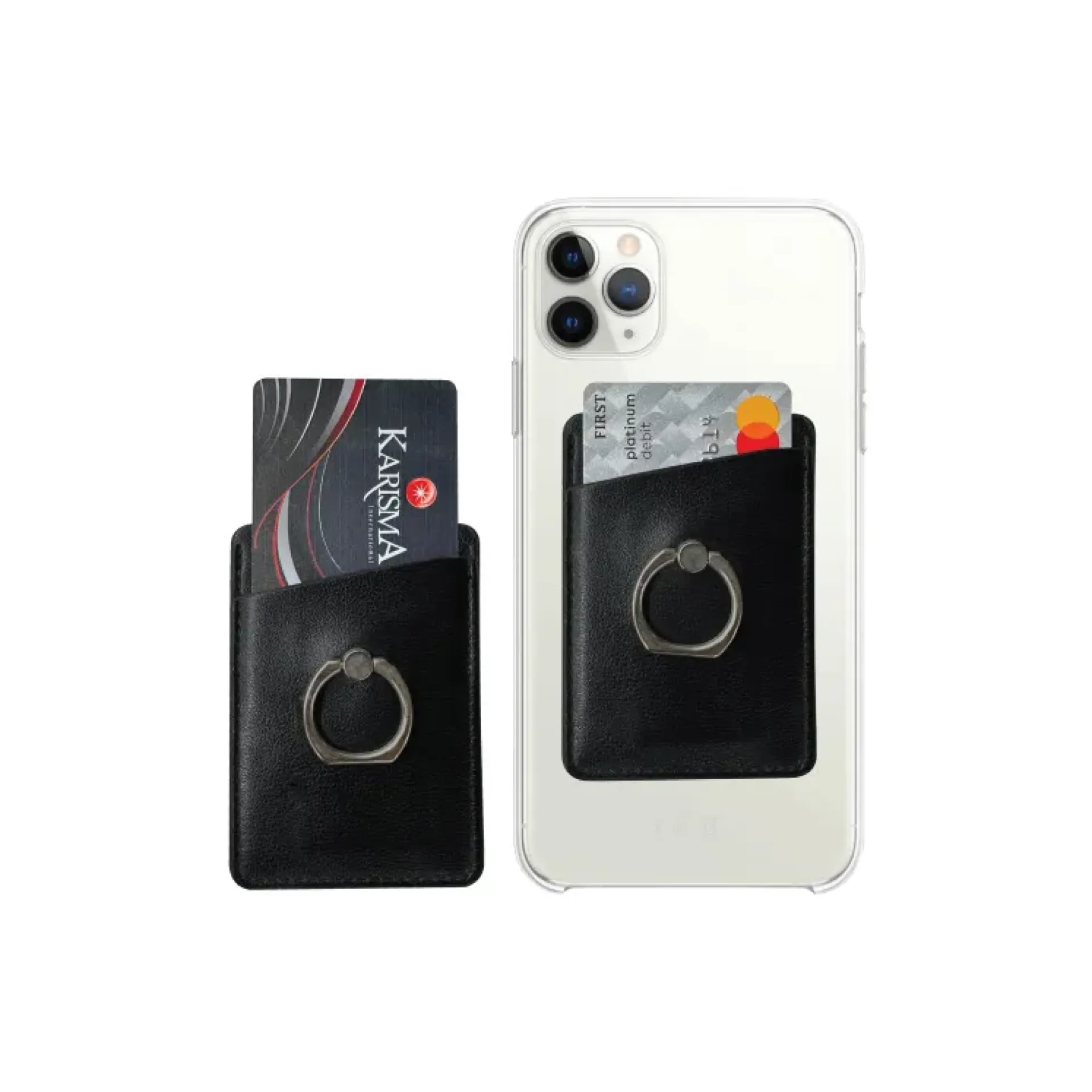 PU Leather Card Holder Stick on Phone with Ring logo